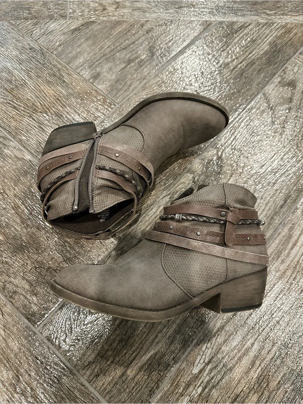 Brown Braided Strap Ankle Boots